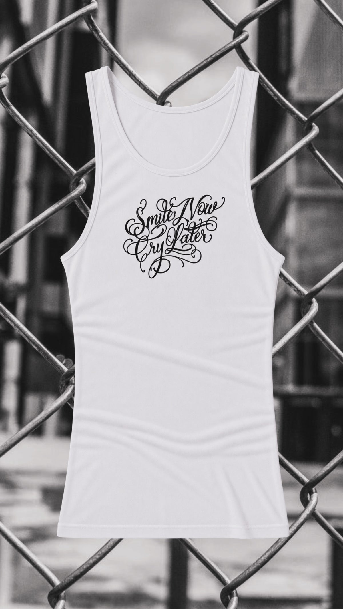 BLACK SCRIPT - WHITE RIBBED TANK