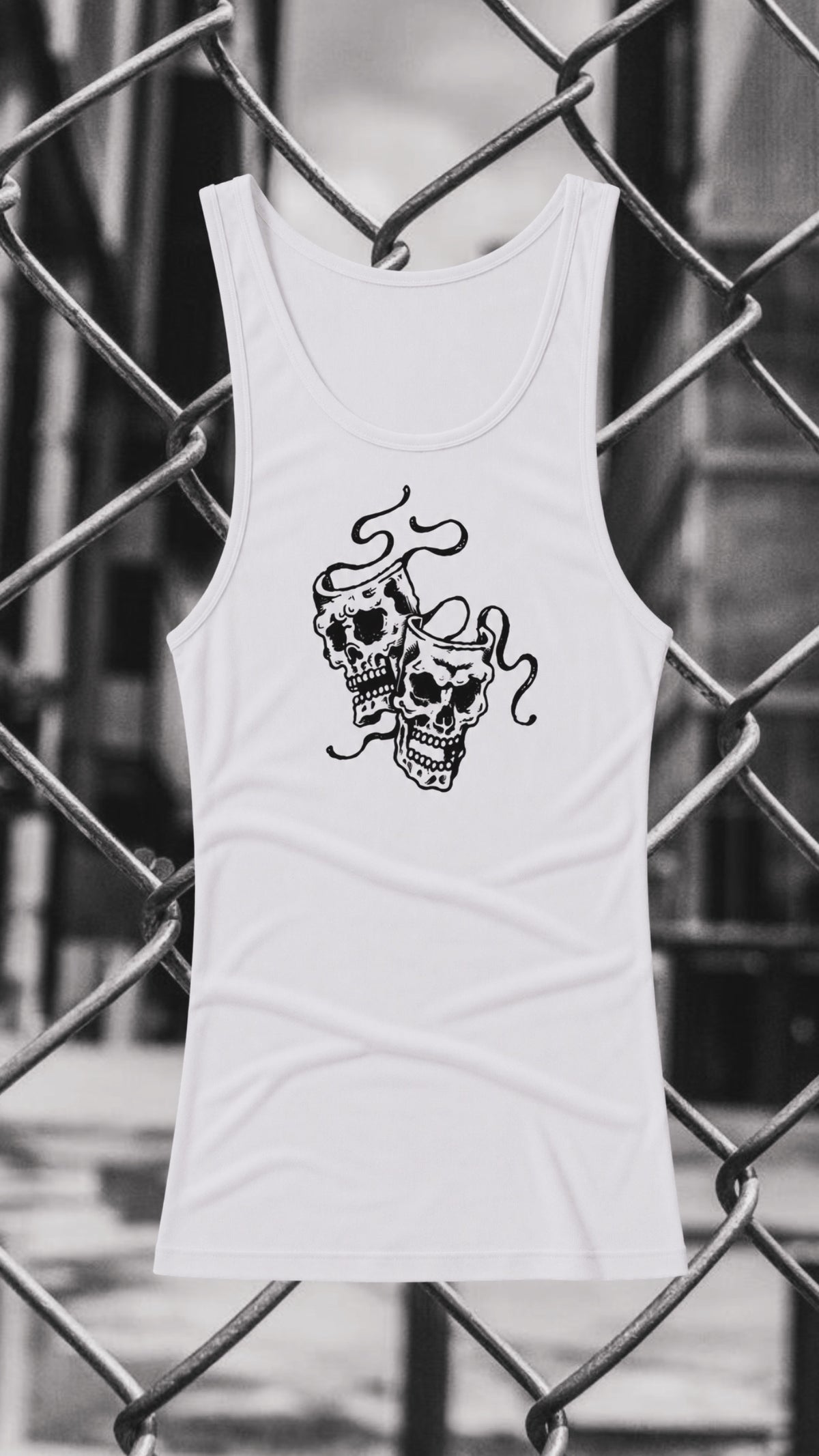 BLACK MASKS - WHITE RIBBED TANK