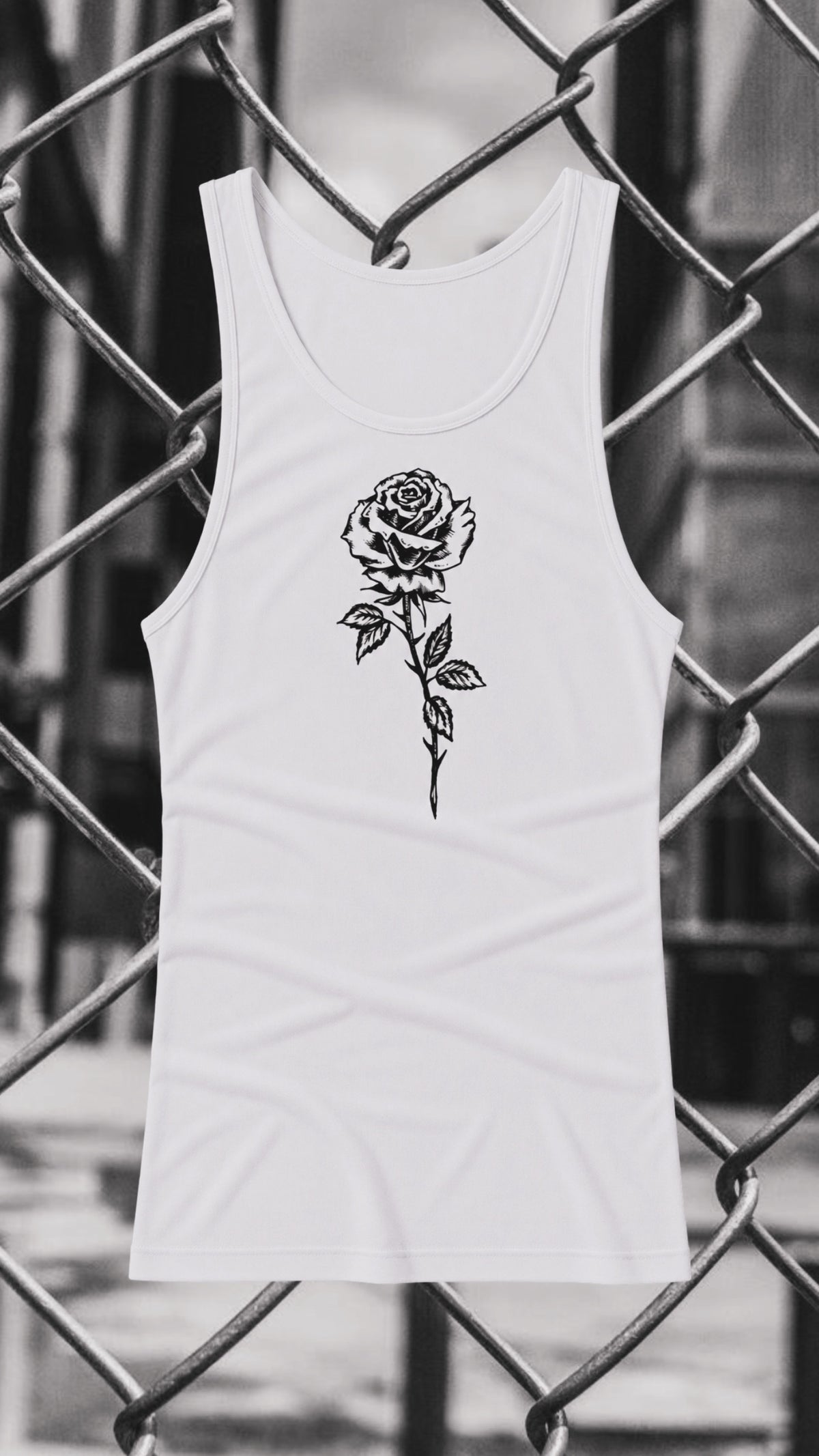 BLACK ROSE - WHITE RIBBED TANK