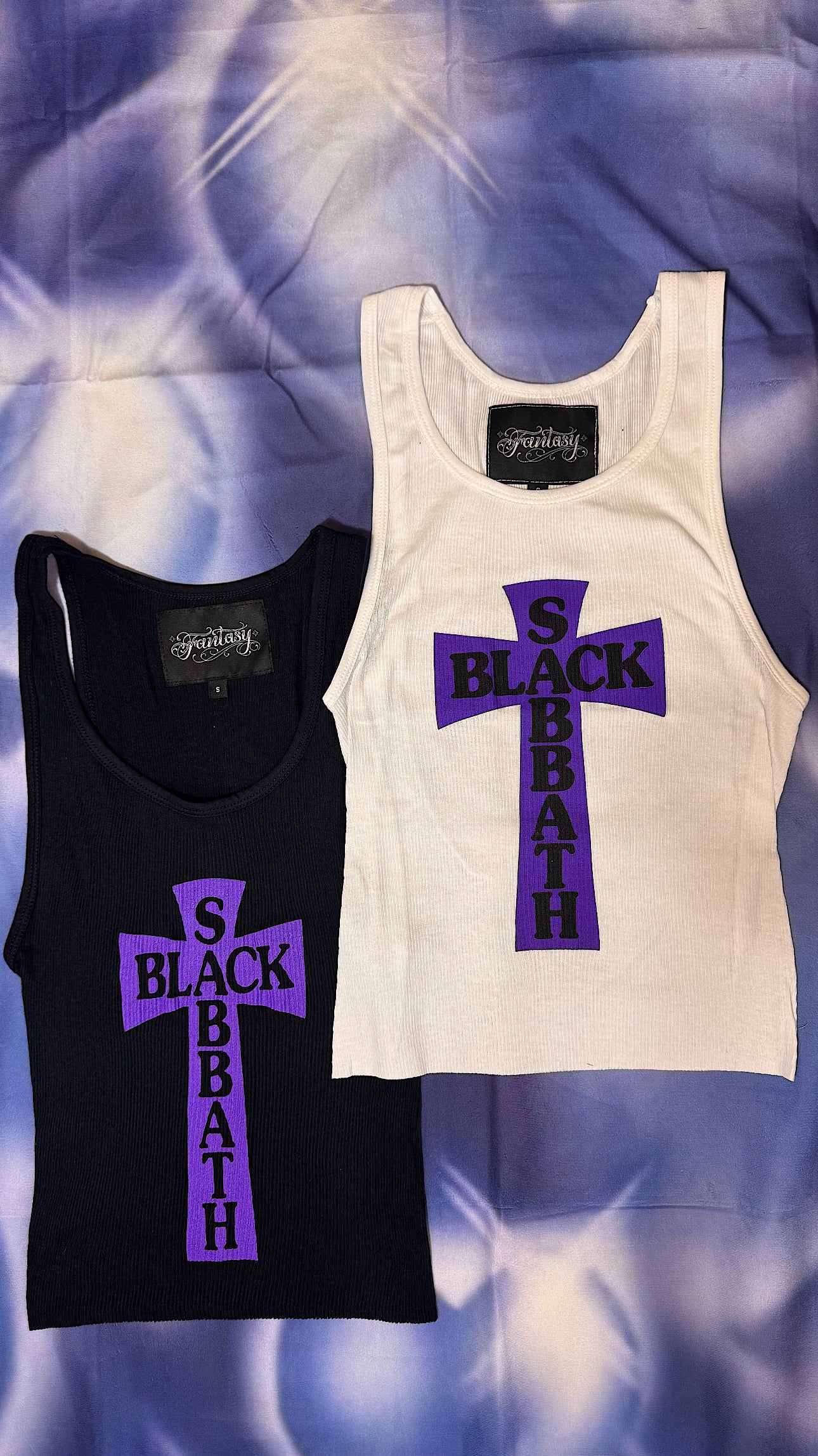 WHITE HEADLESS CROSS -  PURPLE RIBBED THERMAL VEST