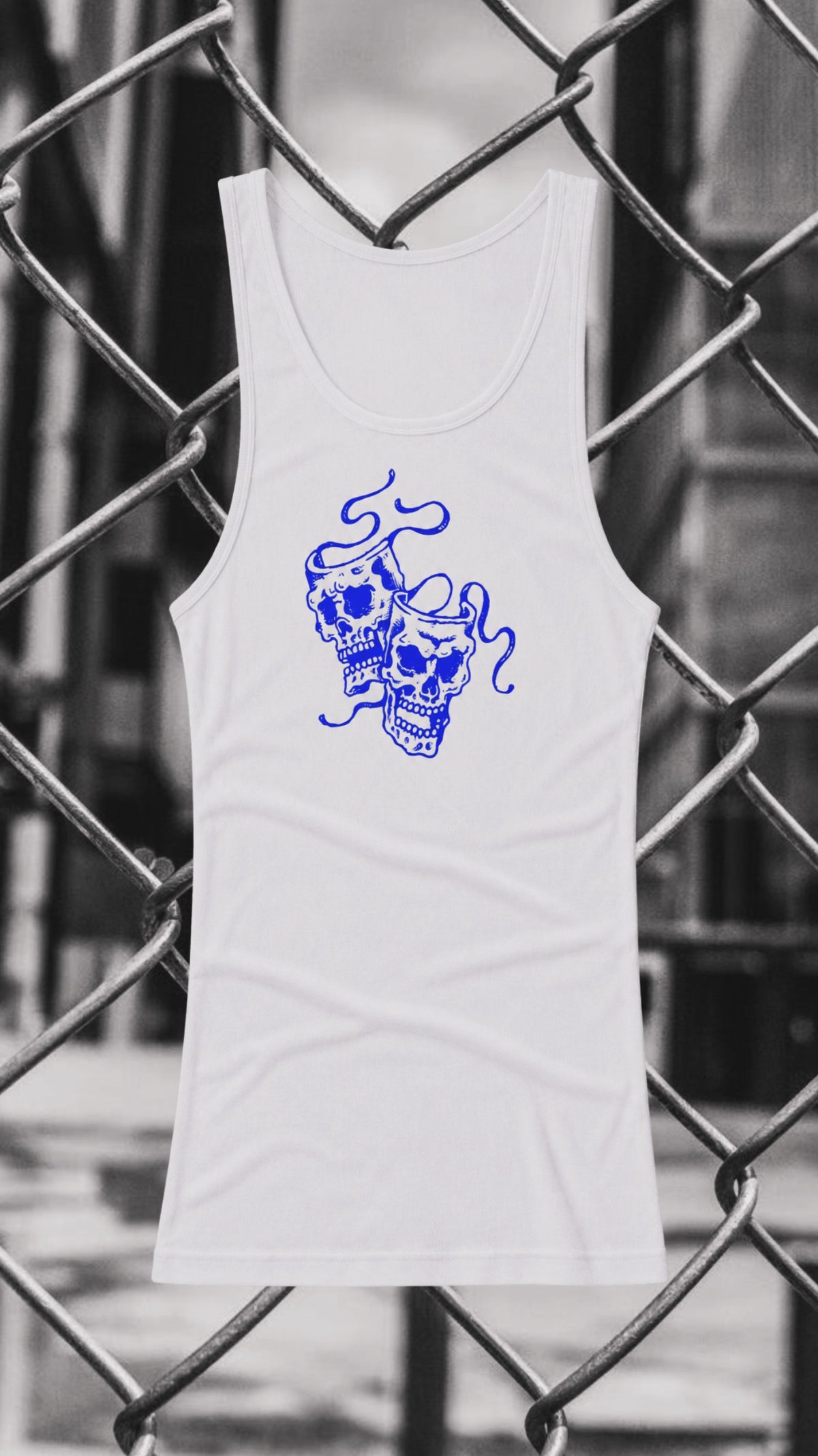 BLUE MASKS - WHITE RIBBED TANK