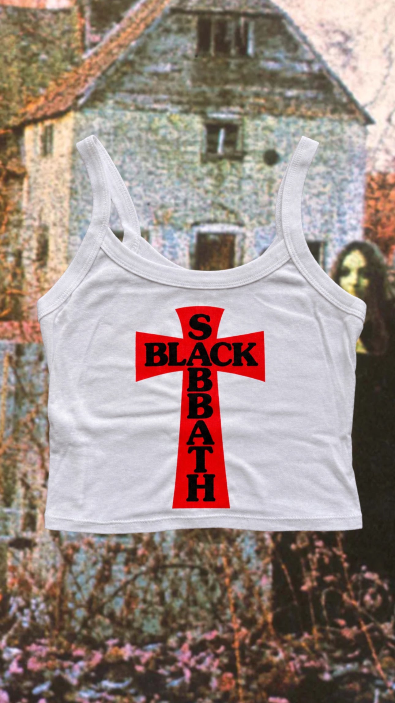 RED HEADLESS CROSS -WHITE MICRO SPAGHETTI VEST