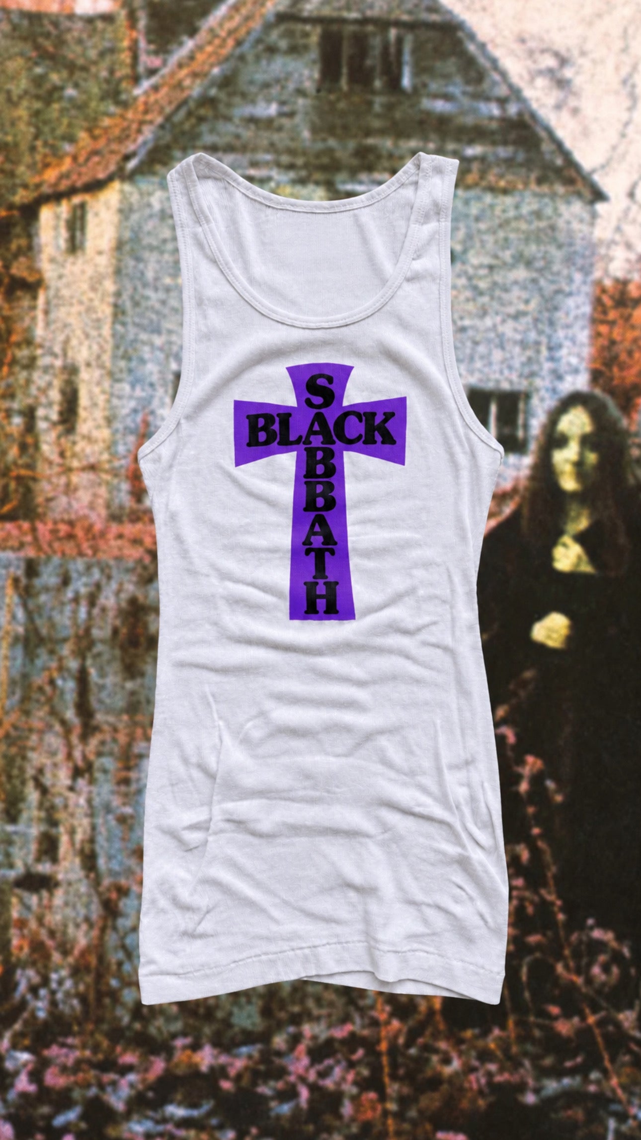 PURPLE HEADLESS CROSS -  WHITE RIBBED THERMAL VEST