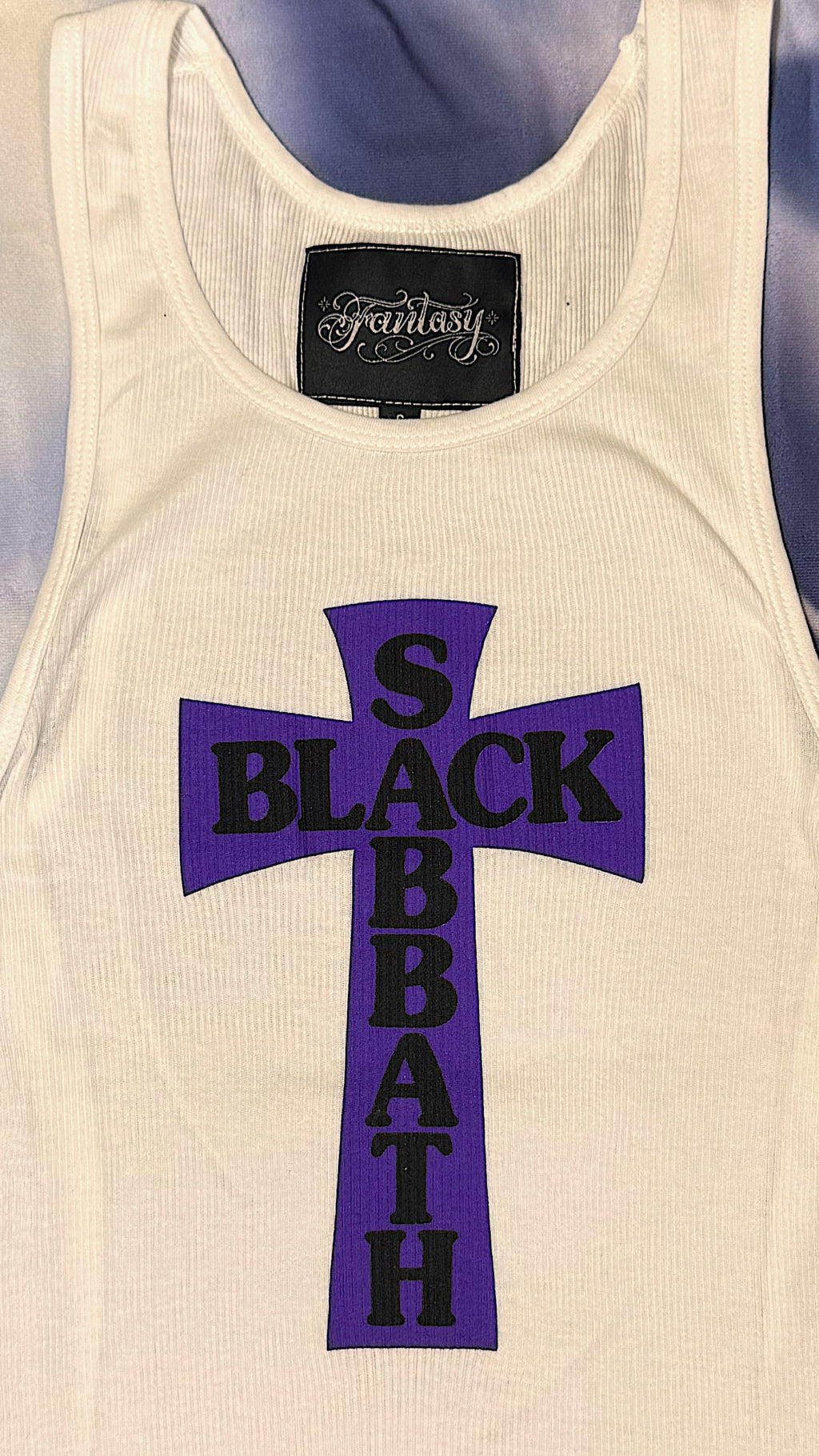 WHITE HEADLESS CROSS -  PURPLE RIBBED THERMAL VEST