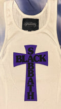 WHITE HEADLESS CROSS -  PURPLE RIBBED THERMAL VEST