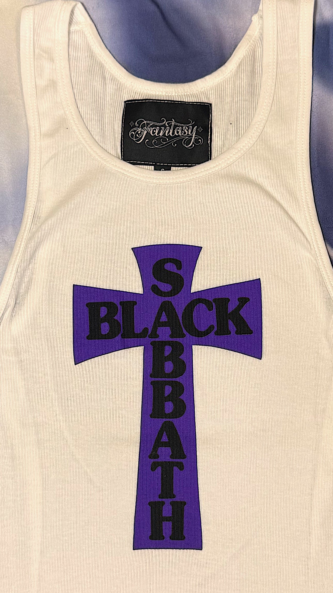 WHITE HEADLESS CROSS -  PURPLE RIBBED THERMAL VEST