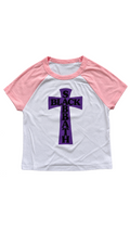 PURPLE HEADLESS CROSS -PINK SHORT SLEEVED RAGLAN