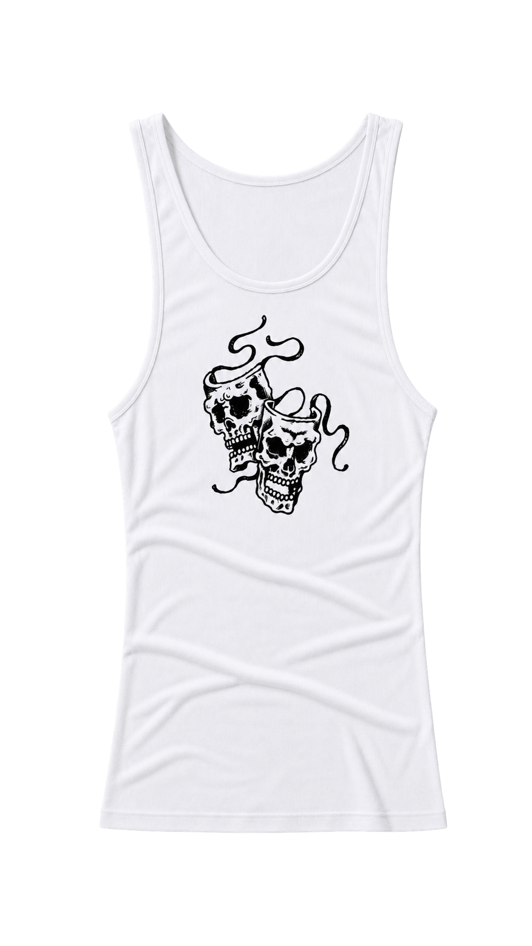 CROPPED BLACK MASKS - WHITE RIBBED TANK