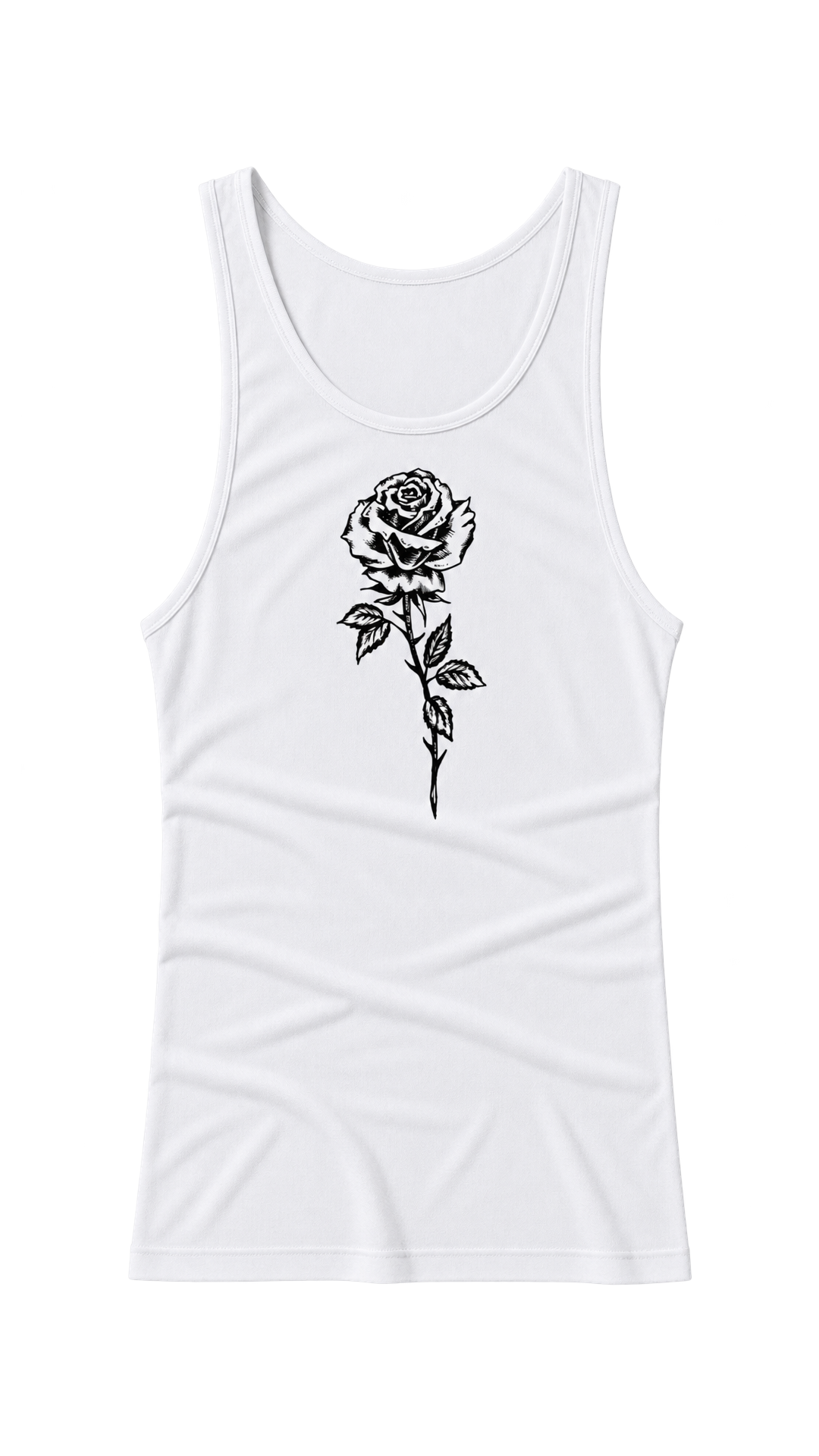 CROPPED BLACK ROSE - WHITE RIBBED TANK