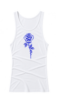 UNISEX BLUE ROSE - WHITE RIBBED TANK