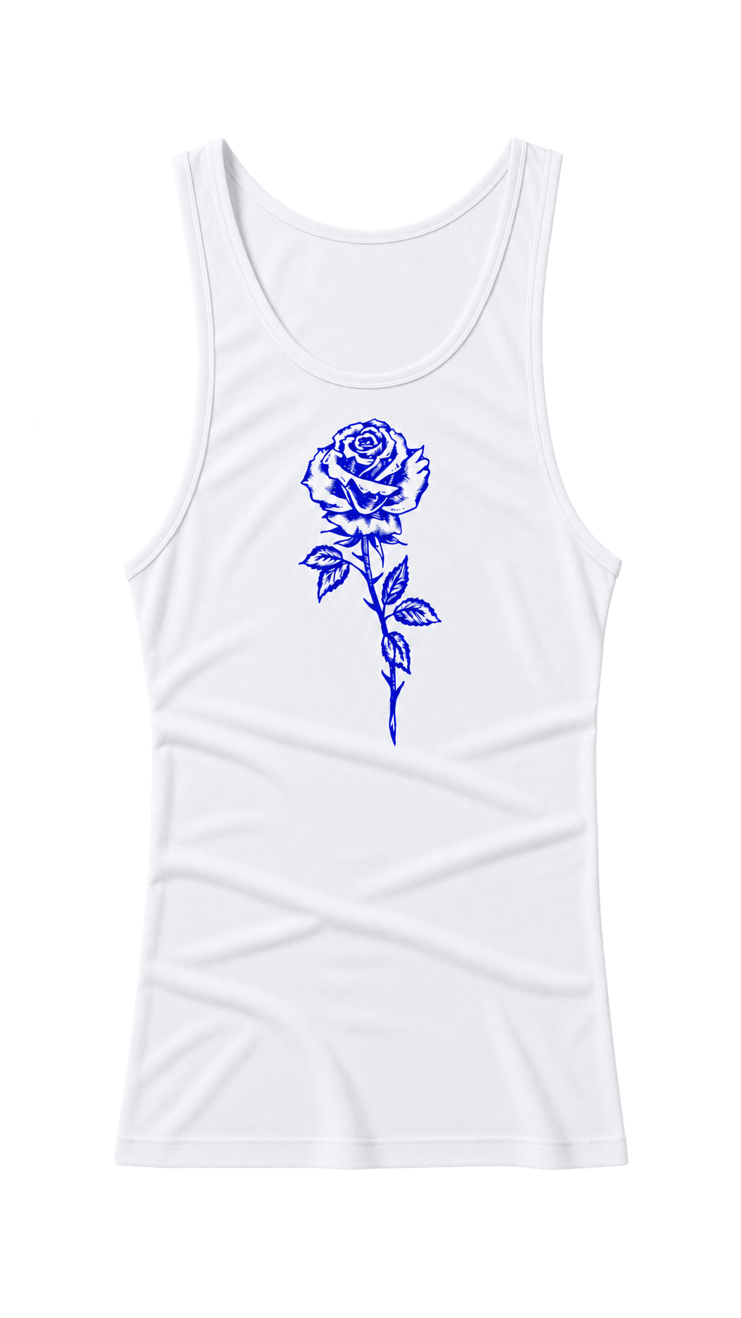 UNISEX BLUE ROSE - WHITE RIBBED TANK