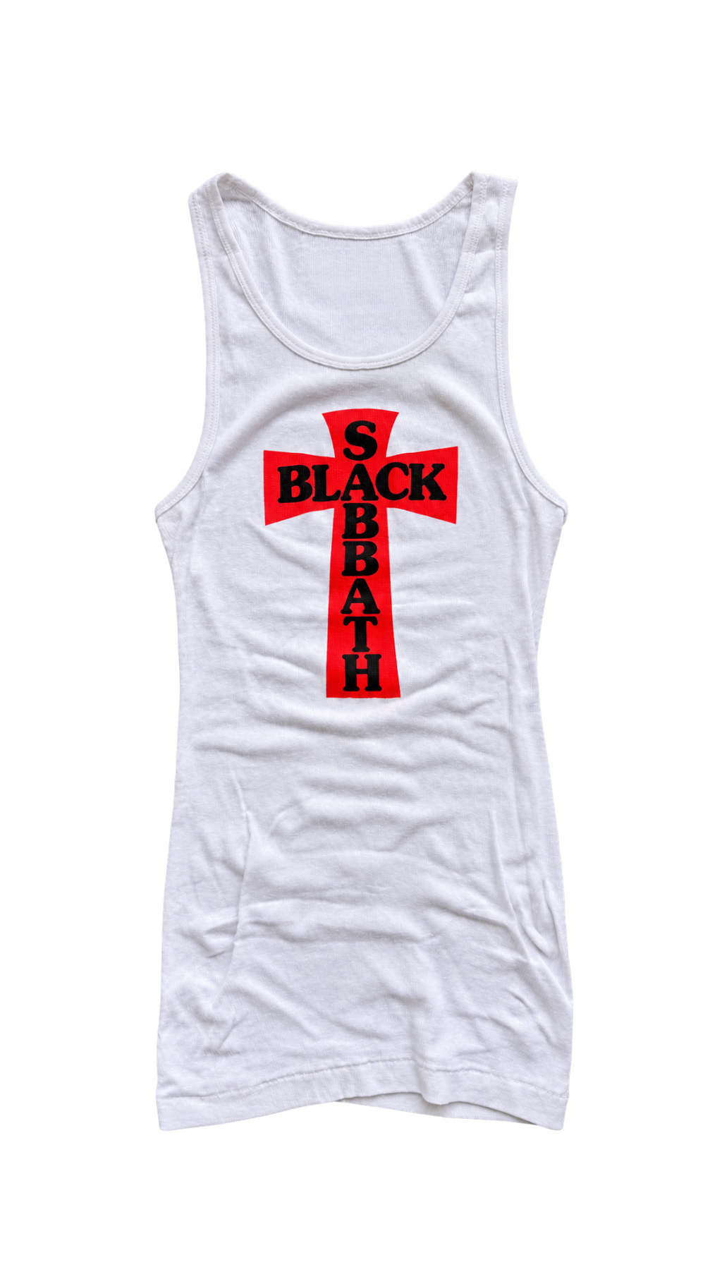 CROPPED RED HEADLESS CROSS - WHITE RIBBED THERMAL VEST