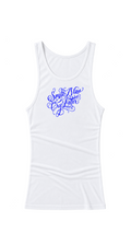 UNISEX BLUE SCRIPT - WHITE RIBBED TANK