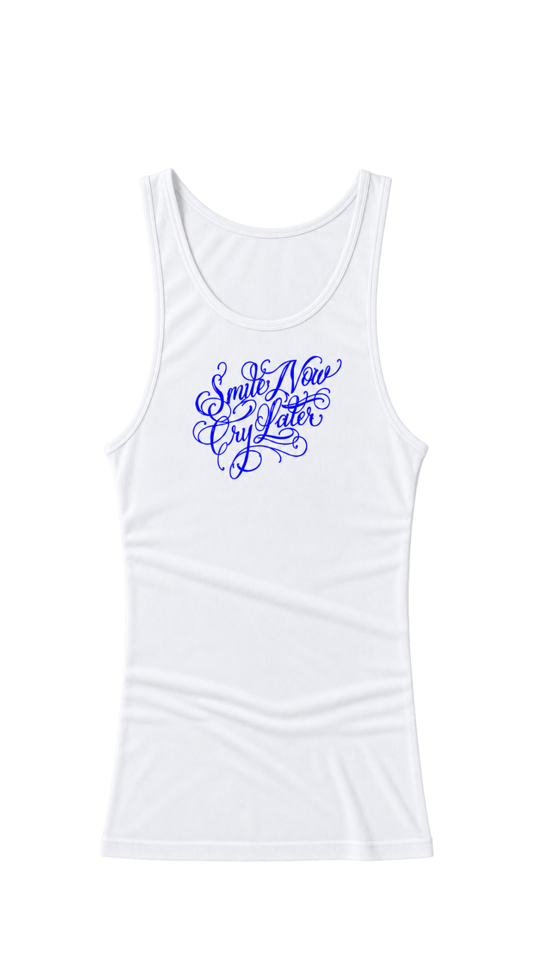 UNISEX BLUE SCRIPT - WHITE RIBBED TANK