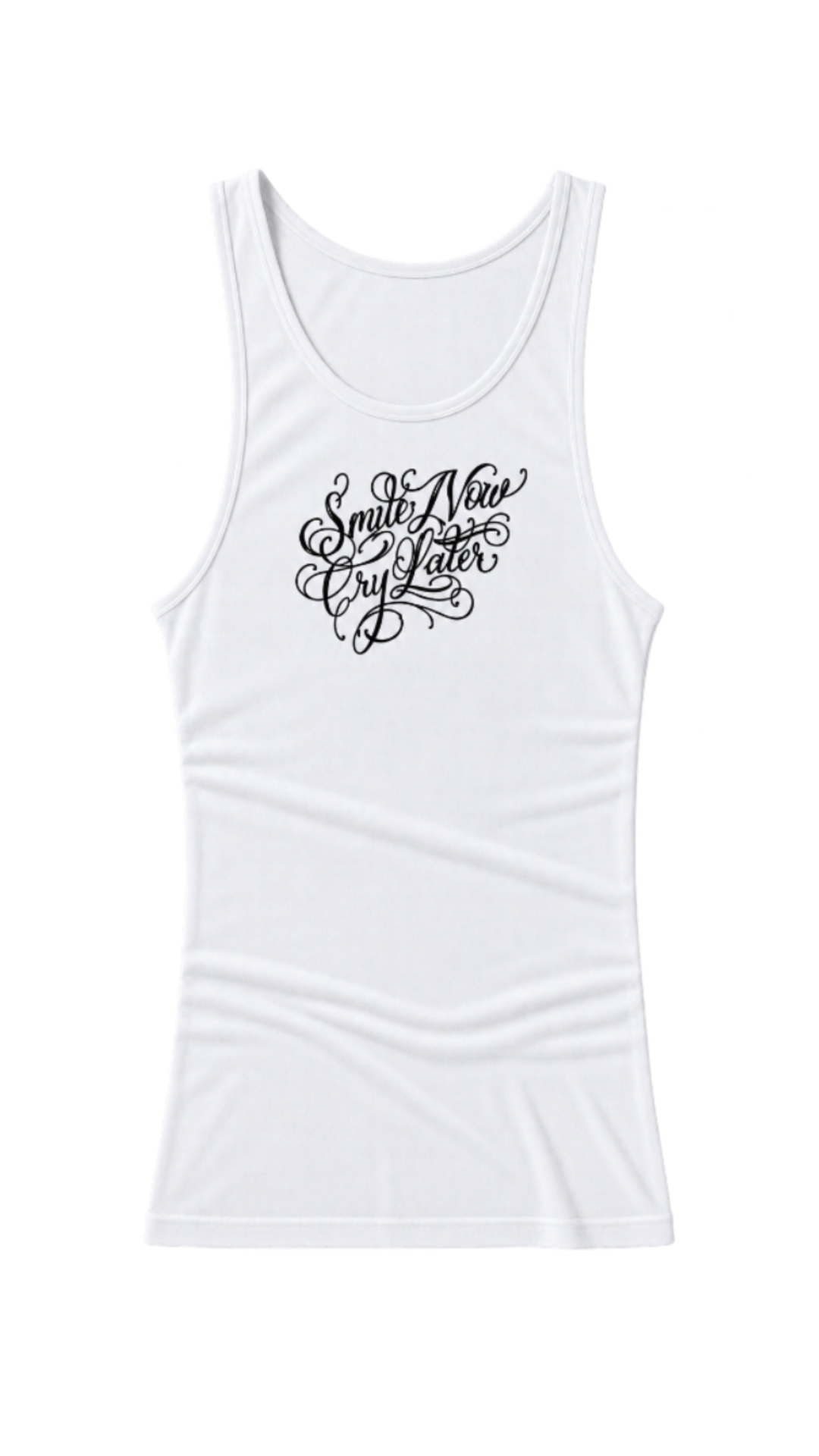 UNISEX BLACK SCRIPT - WHITE RIBBED TANK